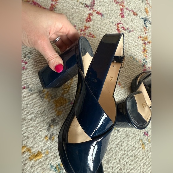 Prada Blue Patent Leather across Cross Navy Block Heel - Picture 6 of 8